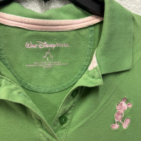 Disney Polo Womens Large Green Embroidered Preppy Minimal Short Sleeve - Picture 2 of 7